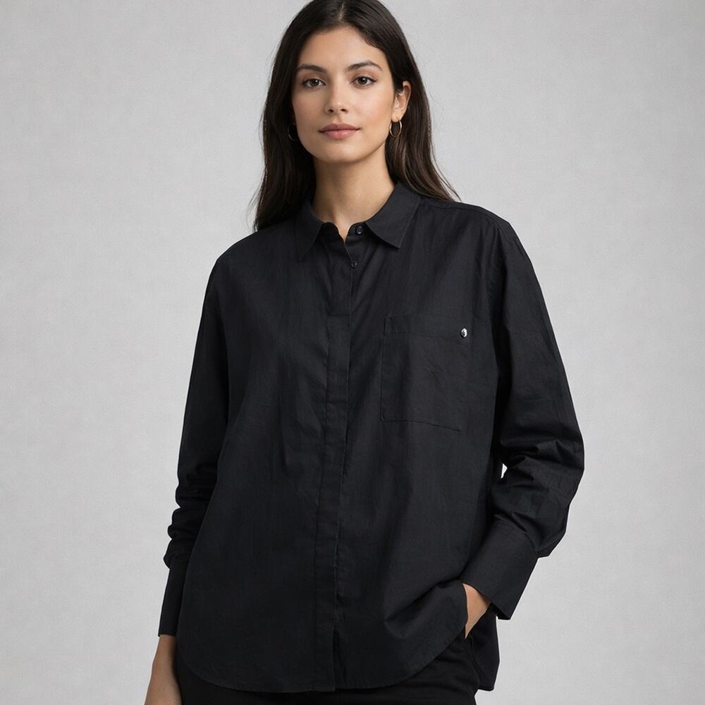 Cleobella Miller Shirt Black‎ Long Sleeve Button Front Relaxed Ethical Blouse